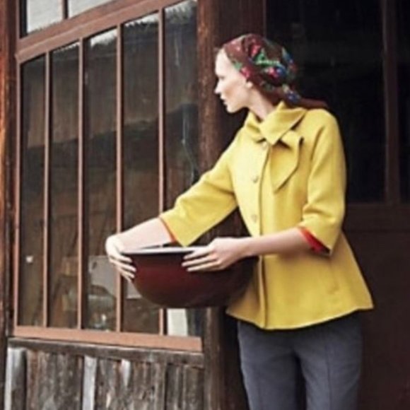 Anthropologie Tabitha Yellow Wool Blend Ascot Swing Coat - Picture 1 of 5